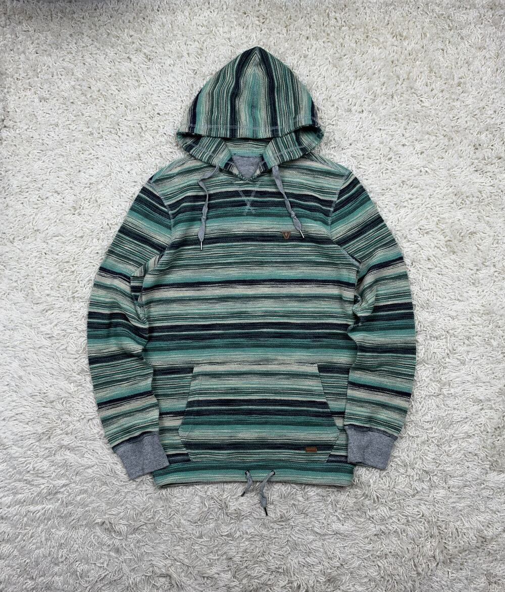 Vissla Striped Pullover Hoodie Mens Medium Teal Navy Baja Knit Surf Skate Beach
